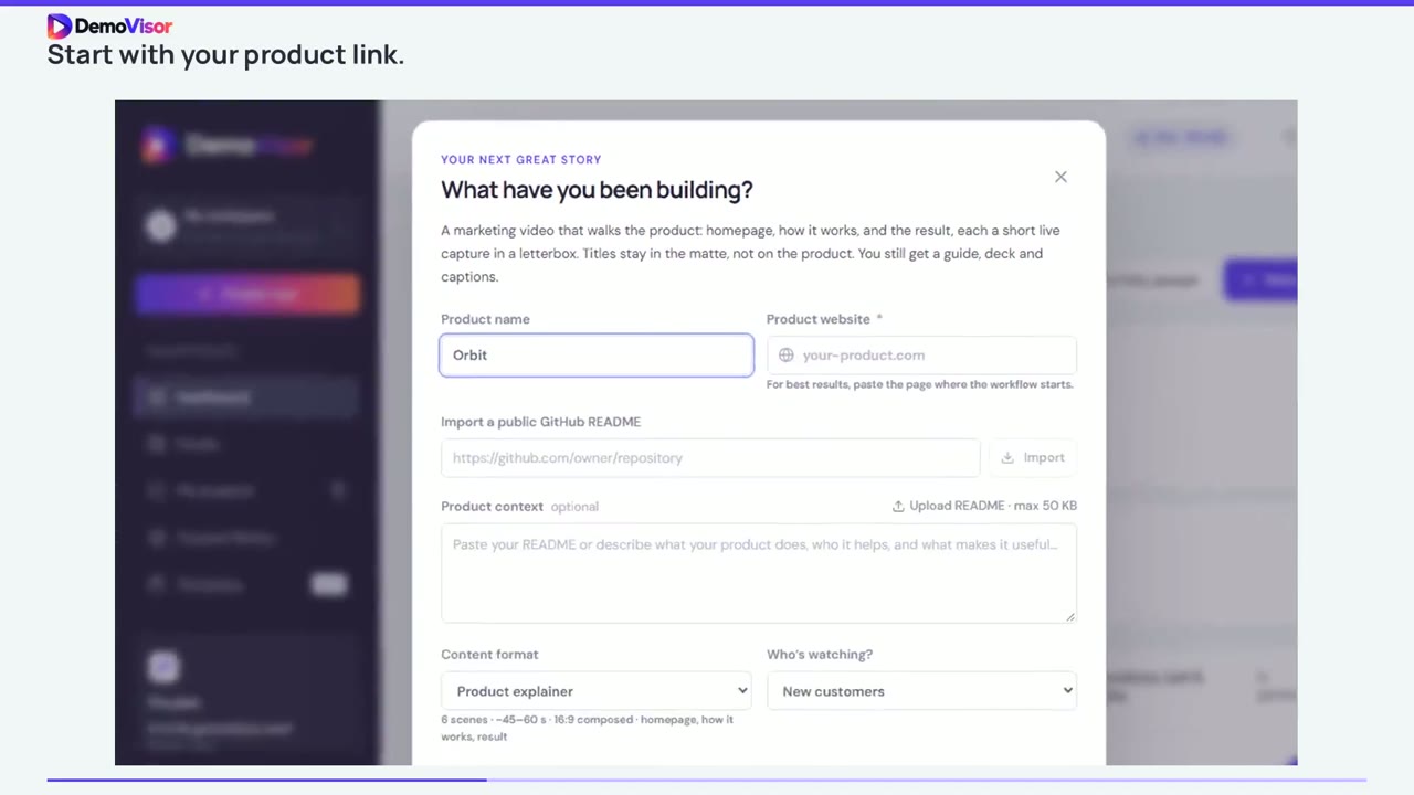 Step one: paste your product link and say what to show.